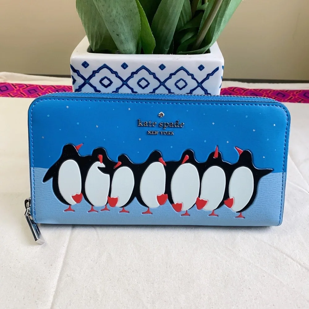 Kate Spade arctic friends penguin large continental wallet